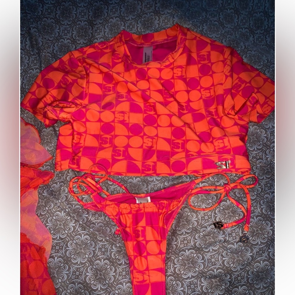 2 Piece Bathing Suit w/ Matching Sheer Wrap Cover Up Skirt